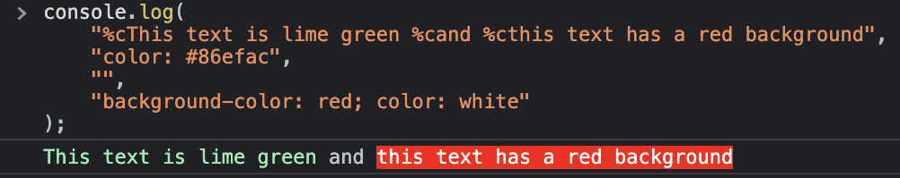 Screenshot of the console in Chrome rendering the colored output
